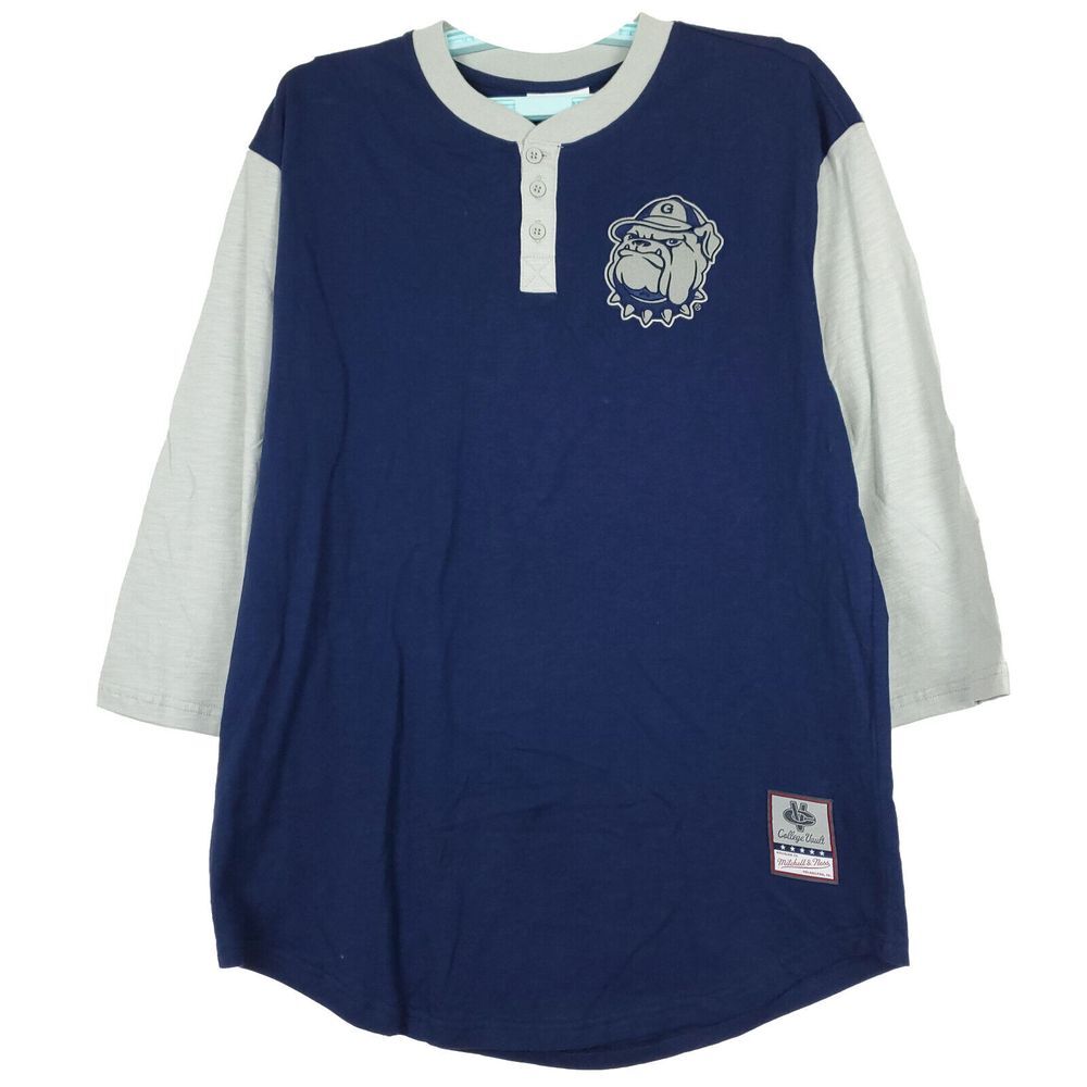 Georgetown Hoyas Mitchell & Ness NCAA L Large Henley Shirt Navy Gray NWT